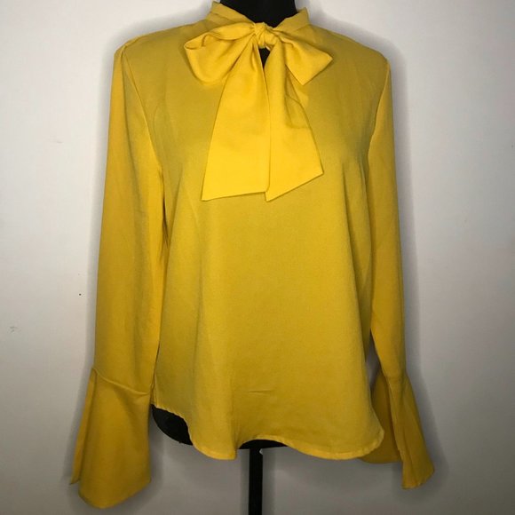 Tops - yellow long sleeve blouse with tie